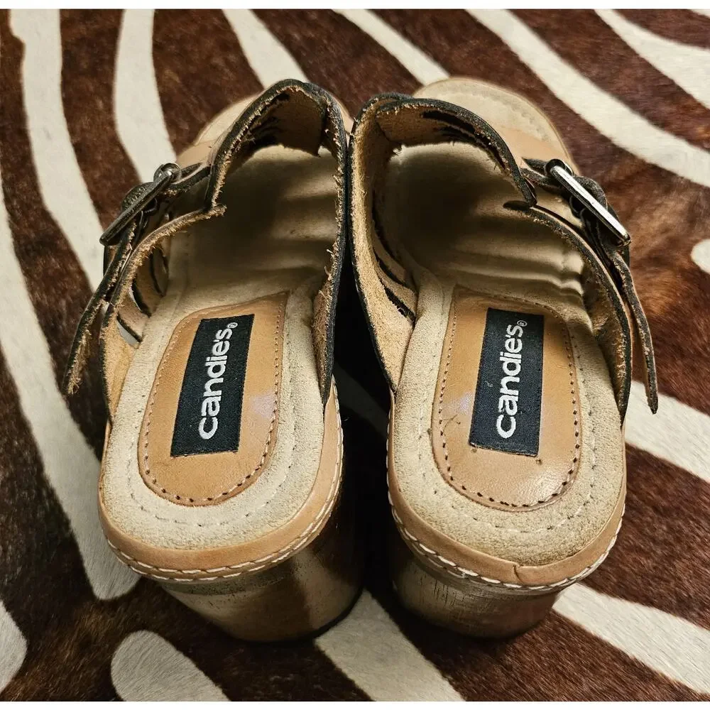 Vintage Candies Y2K 90s Platform Chunky Heel Wooden Suede Sandals Women’s 9